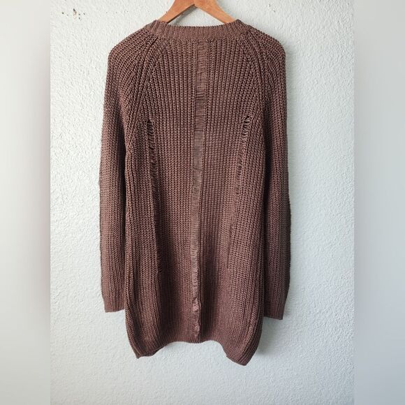 QED London Distressed Brown Long Cardigan Sweater Coastal - Picture 3 of 11